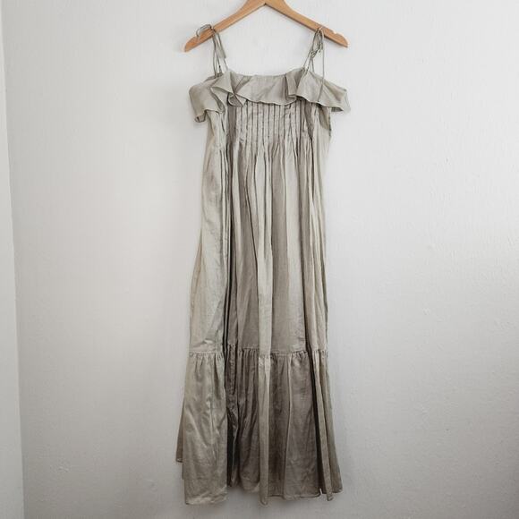 Three Graces London Tybalt Sage Green Cotton Maxi Dress Flowy US 8 - Picture 1 of 14